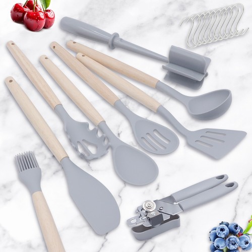 36 Pieces High Quality Non-stick Silicone Kitchen Utensils Set Ergonomic Wooden - Picture 6 of 11