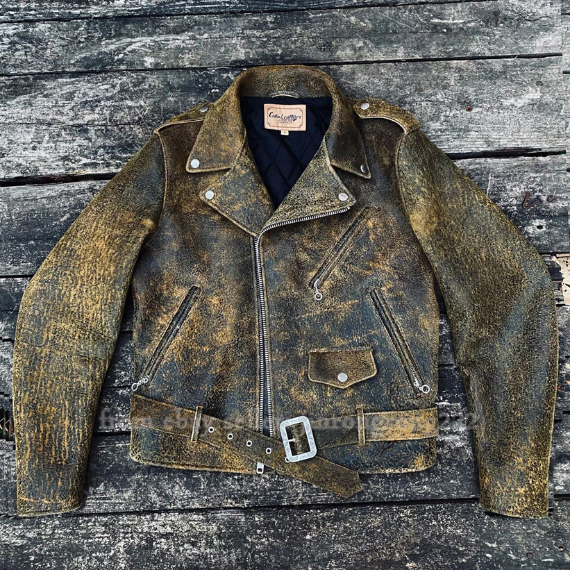 vintage damage design leather jacket