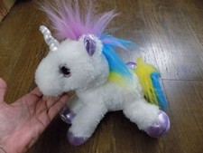 Aurora White Rainbow Unicorn Plush Sparkle Eyes Purple Feet Stuffed Fuzzy EUC 9"