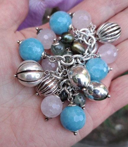 Milor Italy Sterling Pearl Rose Quartz Charm Bracelet - Picture 5 of 6