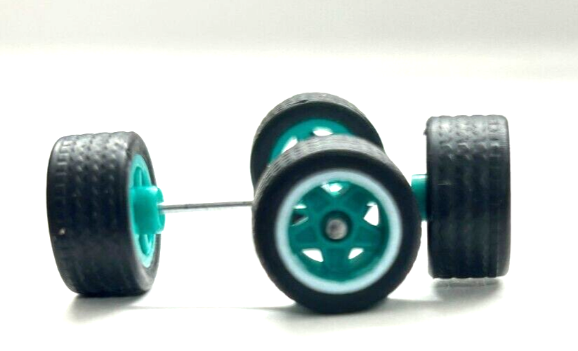 1:64 Custom WHEELS and RUBBER Tyres GREEN 5 SPOKE Real Rider style Fit hotwheels-image