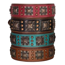 2" Wide Retro Studded Genuine Leather Dog Collar for Big Dogs Rottweiler Pitbull