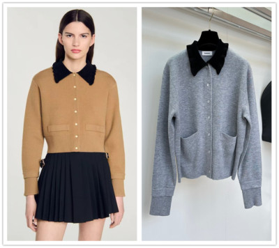 Sandro Women's POLO collar selvedge Knit cardigan jacket Coats