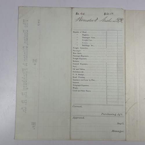 1876 Boston Clinton & Fitchburg Railroad Bill Head Worchester & Nashua RR - 第 4/5 張圖片