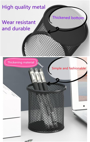 4 Pack Metal Mesh Pen Holder, Pen Holder, 3 Pcs Sticky Notes, Durable Pen Organi - Picture 4 of 5