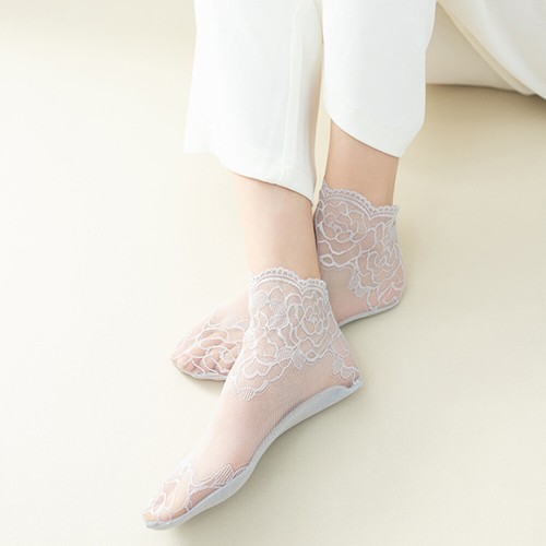 Womens Mesh Lace Sheer Socks Thin Short Ankle Socks Hosiery Summer Breathable-B4