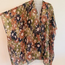 Floral Open Front Kimono One Size Sheer Whimsical Colorful Artsy Sparkly