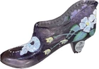 Vintage Fenton Purple Amethyst Glass Shoe Sparkle Bow Floral Hand Painted Signed
