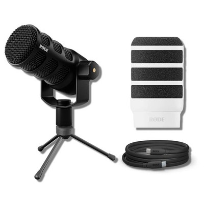 Rode PodMic USB Dynamic Broadcast Microphone with White WS14, SC27 USB-C Cable
