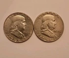 Lot Of 2 1963 Franklin Liberty Bell Half Dollars 90% Silver $1.00 Face value
