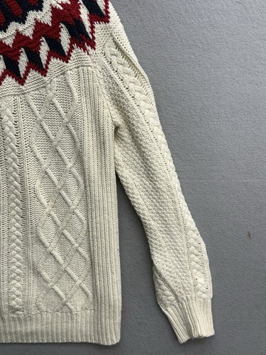 J Crew Sweater Womens M Fair Isle Cableknit Cream Crewneck Merino Wool Blend - Picture 2 of 12