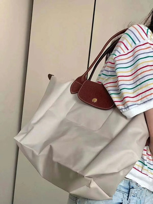 Longchamp foldable tote bag, large capacity, L size Nylon White