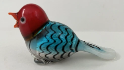 Vtg Murano Glass Bird Foil Figure Red Teal Turquoise 2.5”