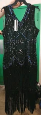 Babeyond Dress 2XL Blue Green Flapper Beaded Sequin Fringe Swing 1920s NWT      