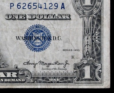 1935 $1 Mule double date Silver Certificate macro back plate 1029 P62654129A