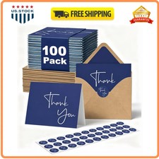100 Pack Thank You Cards with Envelopes and Stickers 4x6 Blank Navy Blue Notes