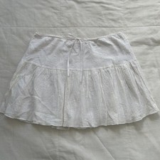 Y2K White Eyelet Embroidered Mini Skirt Ribbon Tie Coquette Size S