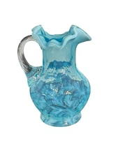 L.G. Wright Fenton Daisy & Fern Light Blue Opalescent Small Glass Pitcher