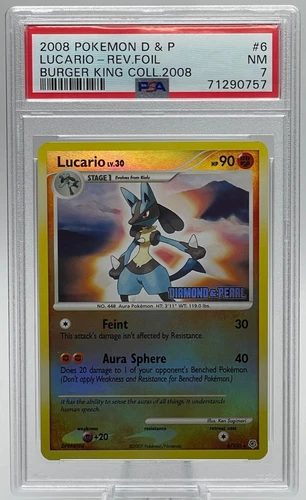 2007 POKEMON DIAMOND & PEARL #6 LUCARIO BURGER KING COLL. REVERSE FOIL PSA 7 NM
