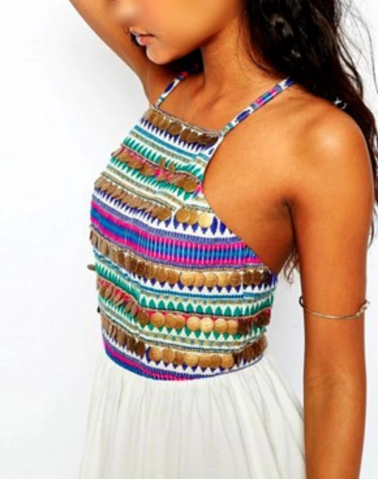 ASOS PREMIUM Party navajo Dress 3D Rhinestones Tribal Boho Ibiza   - Imagen 3 de 4