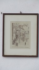 r649 Quadro disegno carta vergata "Scorcio urbano" GIUSEPPE GAGLIARDI 1902-2005