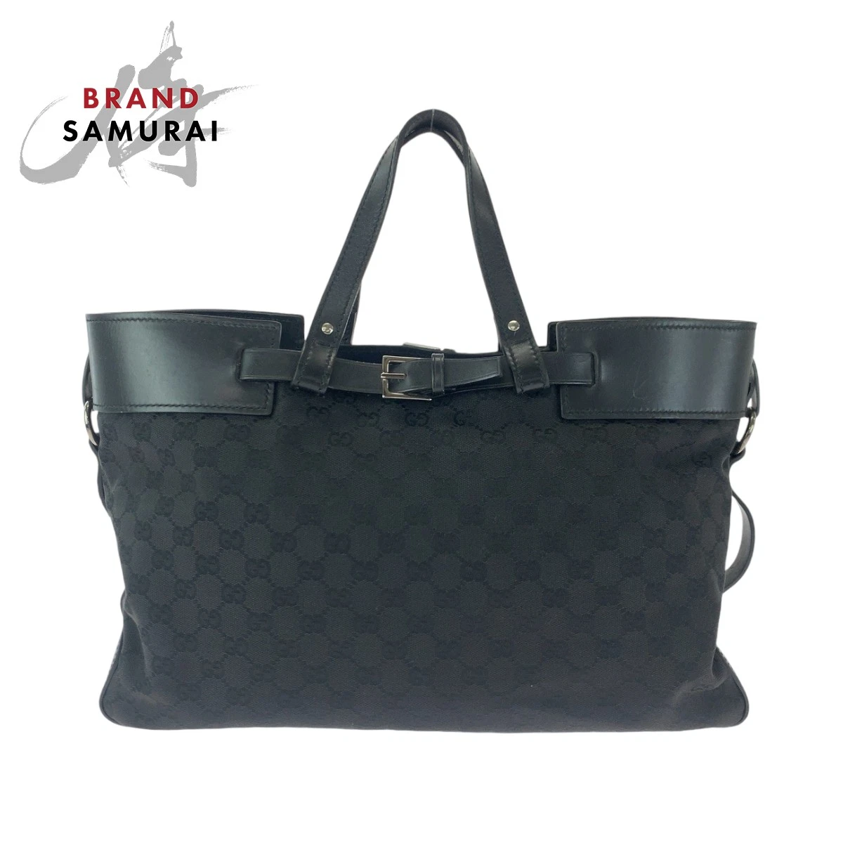 Sac fourre tout bandoulière GUCCI noir noir métal argenté GG toile 106251