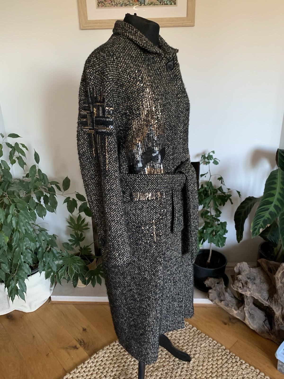 Rare Zara Wool Sequin Tweed Coat Jacket - XS-S - Overcoat LIMITED EDITION Belted image 6