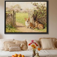 Pastoral Rural Oil Painting Corgi Canvas Print Dog Artwork Wall Decor Animal Art