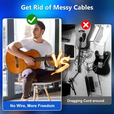 Wireless Guitar System 2.4Ghz Transmitter Receiver 24-Bit 48Khz Audio 100Ft Plug