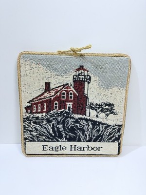 Upper Peninsula Michigan Cross Stitch Wall Hanging Eagle Harbor Lighthouse 15''