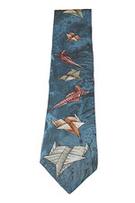 Je Suis Paper Airplane Theme Teal Blue 56” Long Made In USA 100% Silk Neck Tie