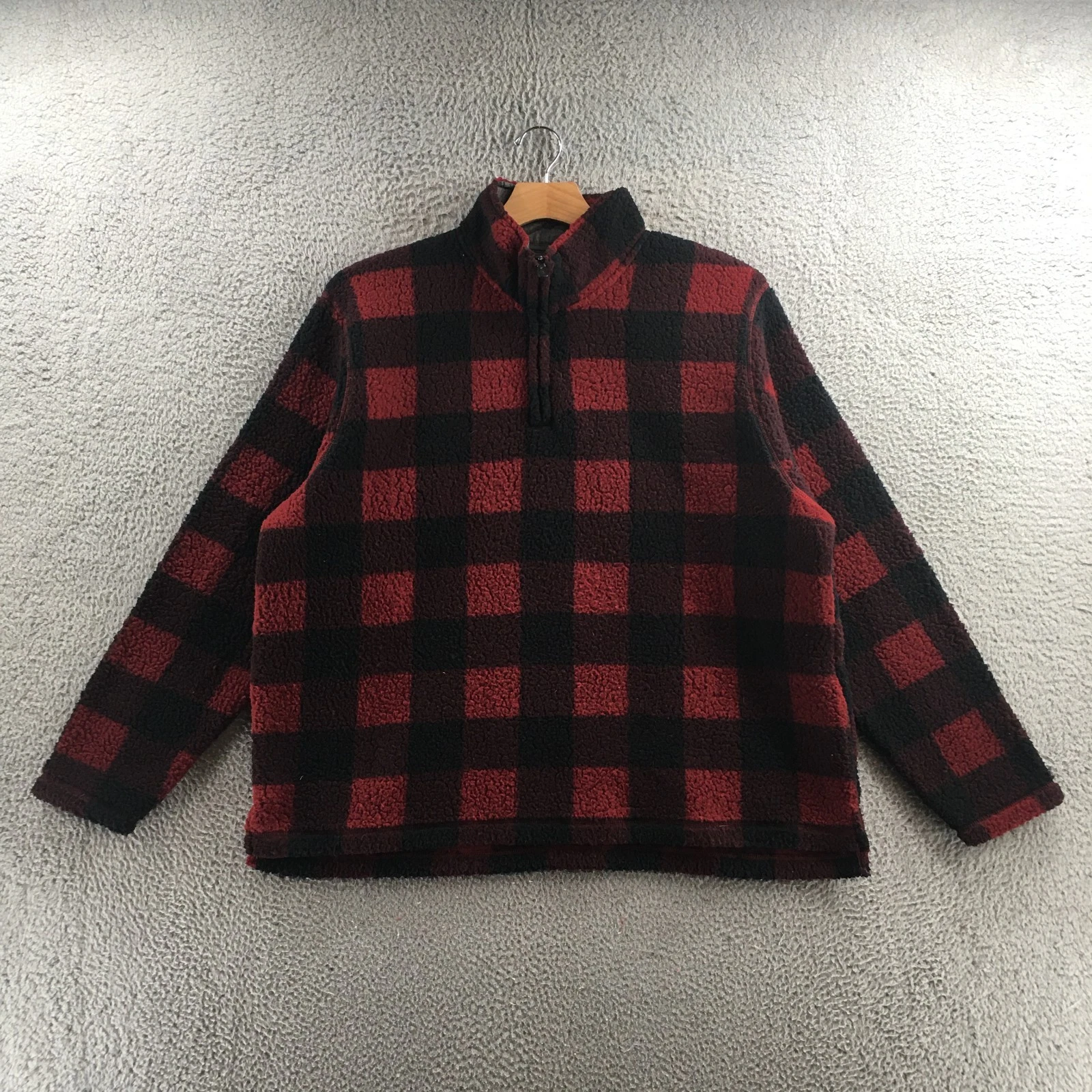 Wrangler Jacket Mens 2XL Red Black Fleece 1/4 Zip Long Sleeve Mock Neck Check
