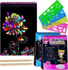 JUNQIU Scratch Paper Art for Kids, 2 Pack Bulk Rainbow Scratch Paper Crafts Toys