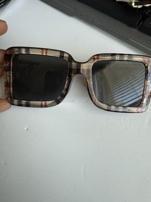 Burberry Oversized Square Plaid Multicolor Plastic Frame Gray Gradient Lens