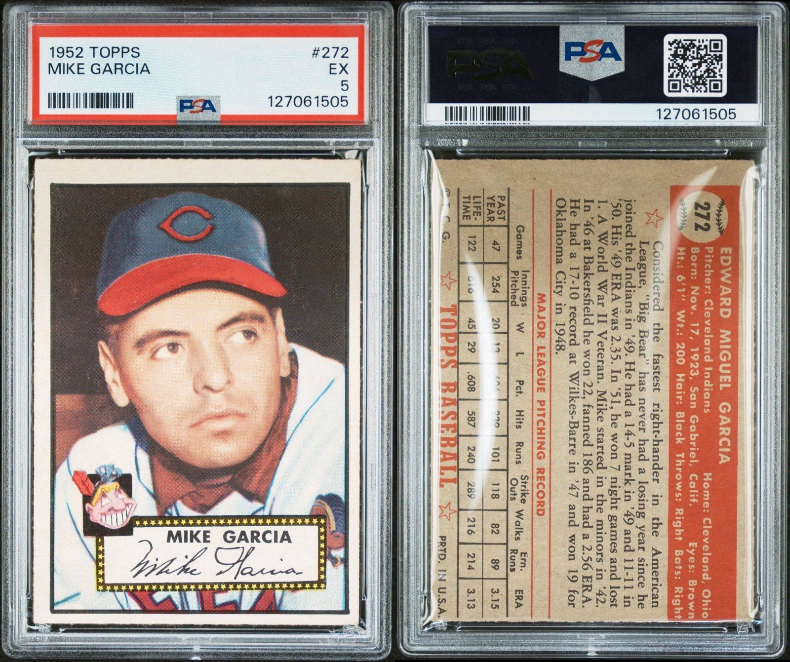 1952 Topps #272 Mike Garcia Just graded PSA 5 Set Break