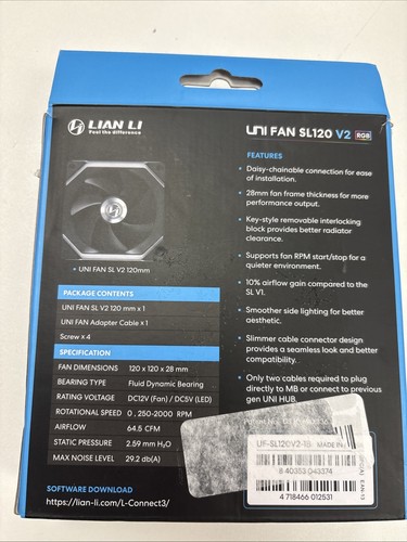 Lian Li UNI FAN SL120 RGB 120mm V2 NOIR unité unique - Photo 2/2