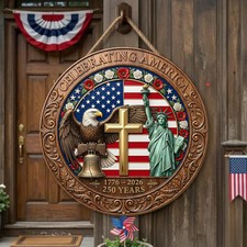 250th Anniversary America Door Hanger, 1776  2026 Patriotic Wood Door