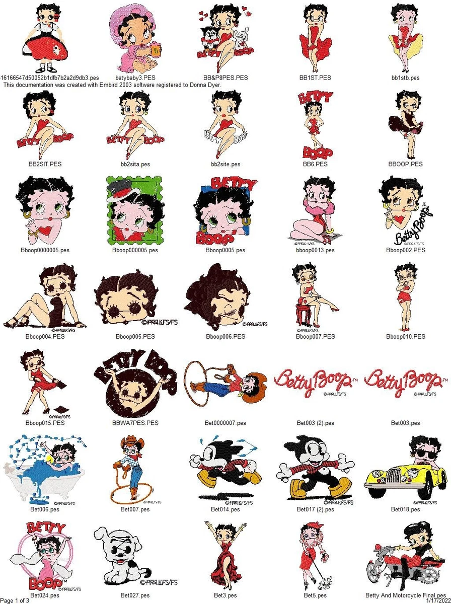 85 CARTOON CHARACTERS BETTY BOOP EMBROIDERY MACHINE DESIGNS