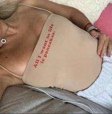 Zara "All I Want In Life Is Pancakes" Nude Bodysuit Stretchy Size Small NWT