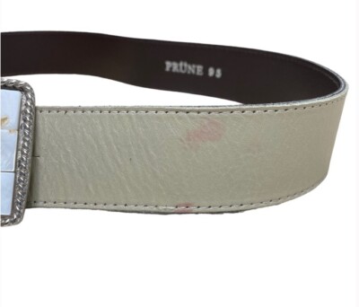 Prune Argentina Genuine Leather Belt ? PRUNE Of Argentina Leather Belt Silver & Shell Buckle Cream  main image 4