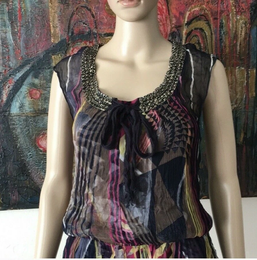 Mini Vestido Alberto Makali de Gasa Talla S Informal Manga Corta Bolsillos Multicolor Foto 2 de 4