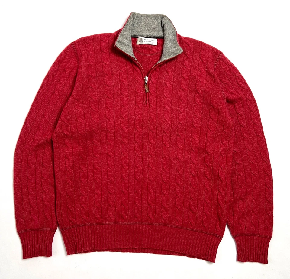 RRP 1920$ BRUNELLO CUCINELLI кашемир 1/4 молнии коралловый пуловер свитер - 48 - - Изображение 2 из 4