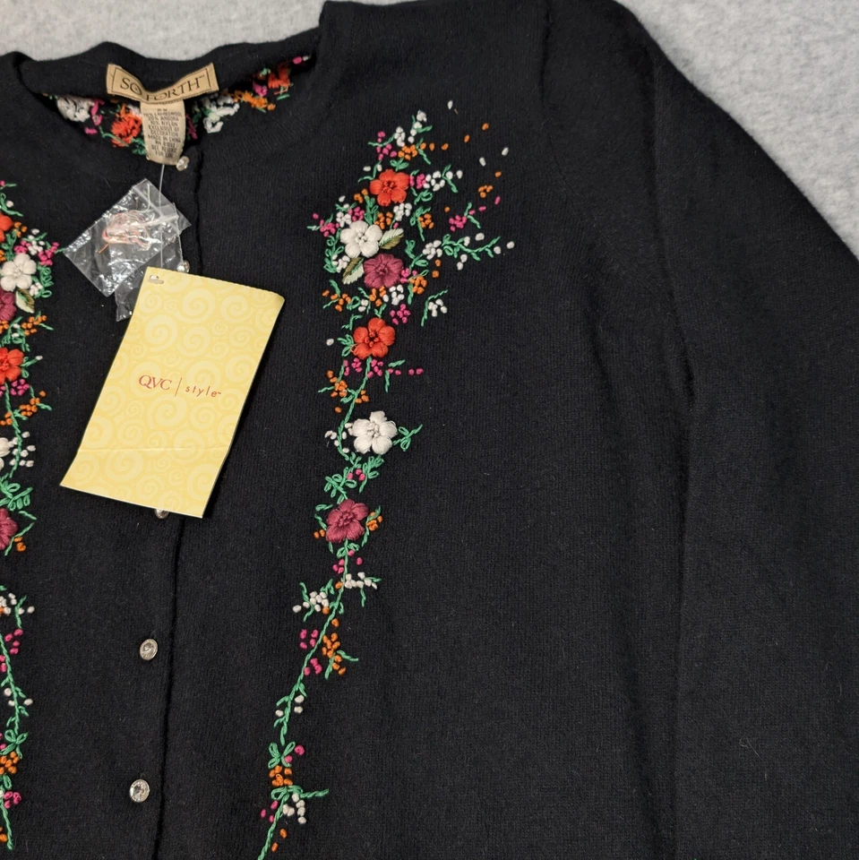 Cárdigan So Forth Mezcla Lana de Cordero Para Mujer 2x Suéter Bordado Cottagecore QVC Foto 4 de 4