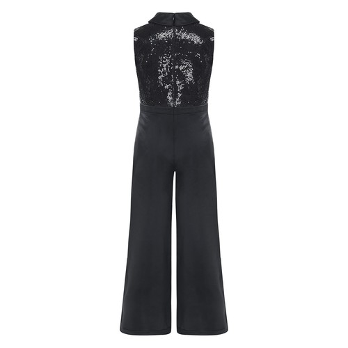 Girl Sequin Lapel Jumpsuit Sparkly Casual Wide Leg Pants Romper Trendy Outfit - Picture 51 of 56