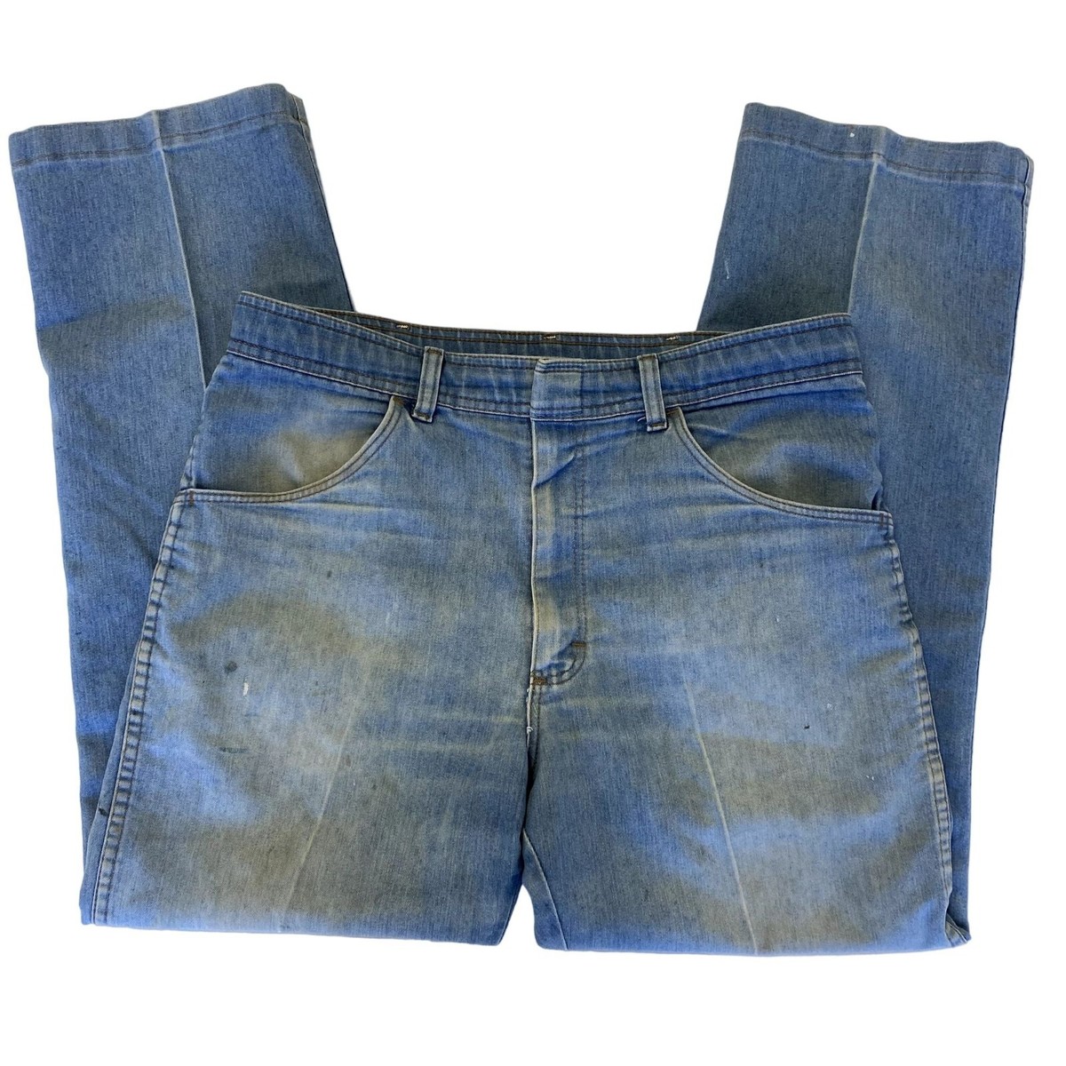 Vtg 70's Wrangler DISTRESSED Blue Jeans CARPENTER PAINTER Denim