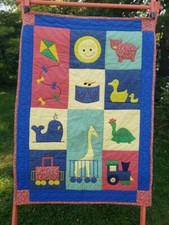 Fructuoso Vintage Crib Quilt Primary Colors 38 X 53 in Animals