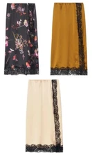 $80 VICTORIAS SECRET MIDI SLIP LACE SATIN SKIRT SIDE BUTTON SLIT XS M L XL NWT