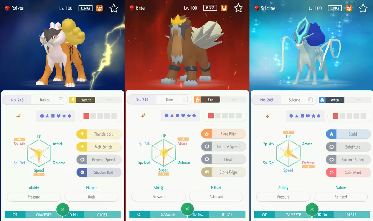 Pacote Raikou/Entei/Suicune Shiny 6Ivs - Outros - DFG