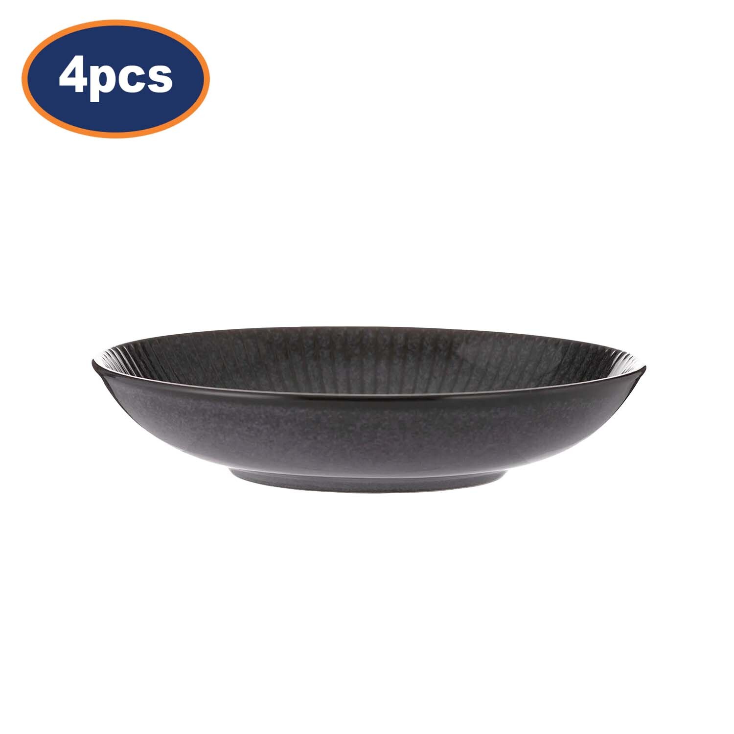 Stoneware Pasta Bowl 800ml Black Linear Reactive Glaze Serving Bowl Crockery 4pc