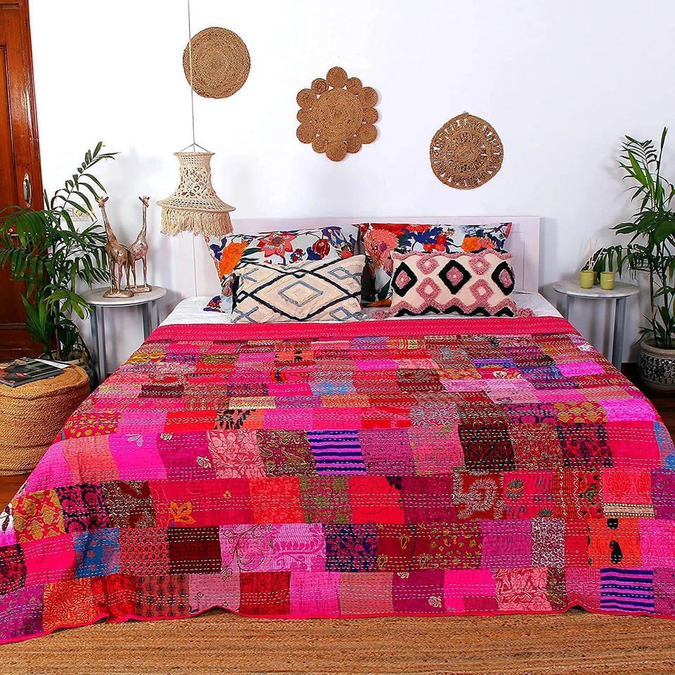 Beautiful Kantha Quilt Indian Throw Handmade Bedding Blanket Bedspread Patchwork - Image 4 of 4